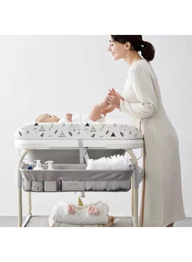 WALALLA 2-in-1 Baby Bathtub & Changing Table, Adjustable Height Folding Diaper Station Waterproof Pad with Storage Rack & Wheels, Baby Bath Tub with Thermometer - Image 2